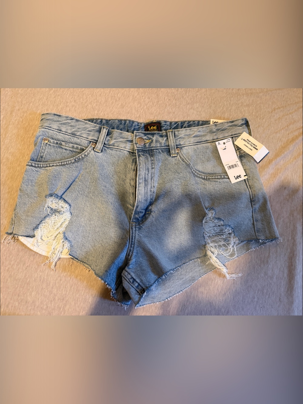 Lee Light Blue Ripped High-Rise Denim Shorts